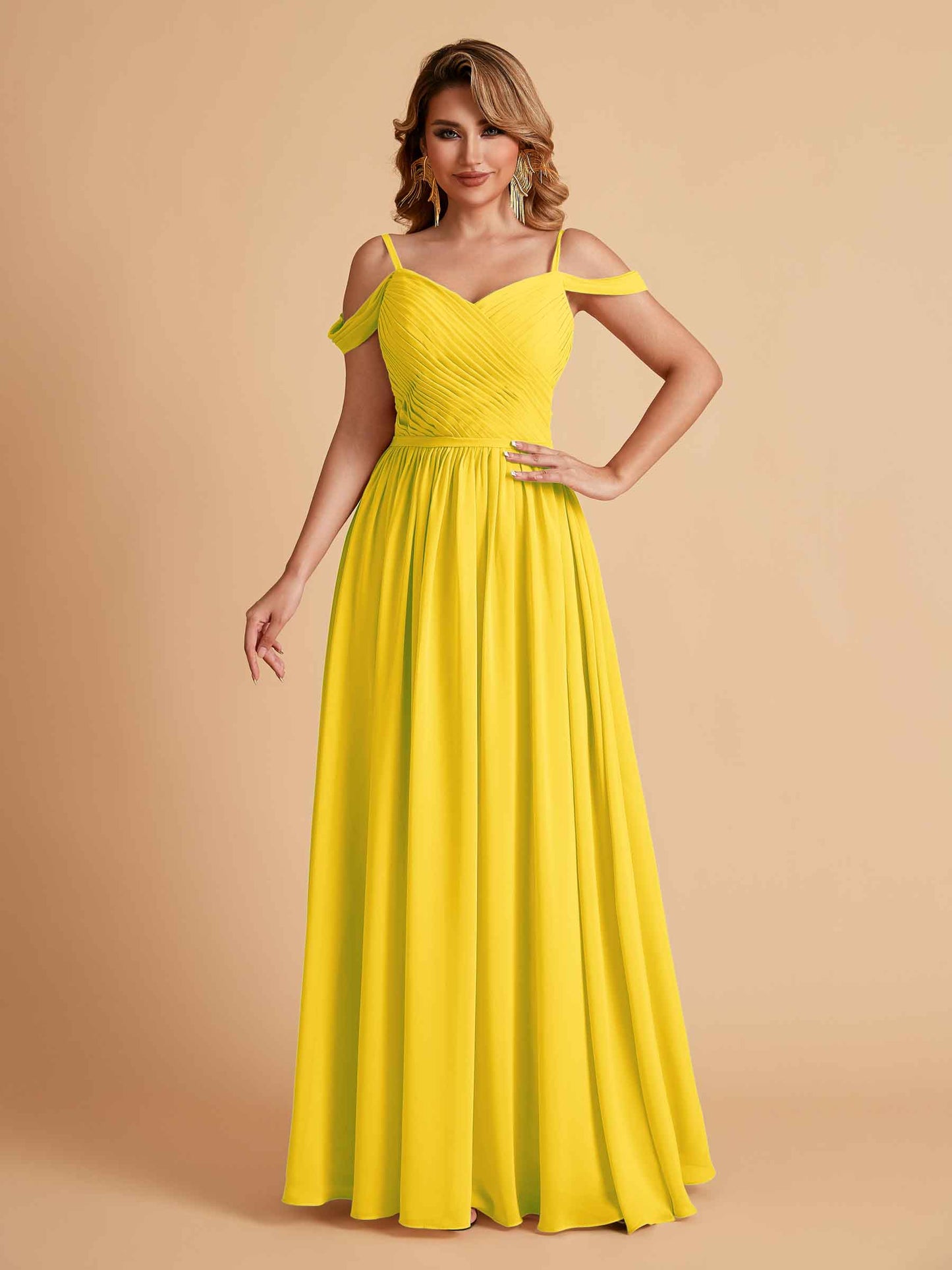 Elegant A-line Chiffon Off The Shoulder V-Neck Bridesmaid Dresses Online