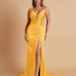 Sexy Soft Satin V-neck Spaghetti Strap Side-Slit Mermaid Bridesmaid Dresses