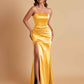 Elegant Soft Satin Strapless Split Side Mermaid Bridesmaid Dresses