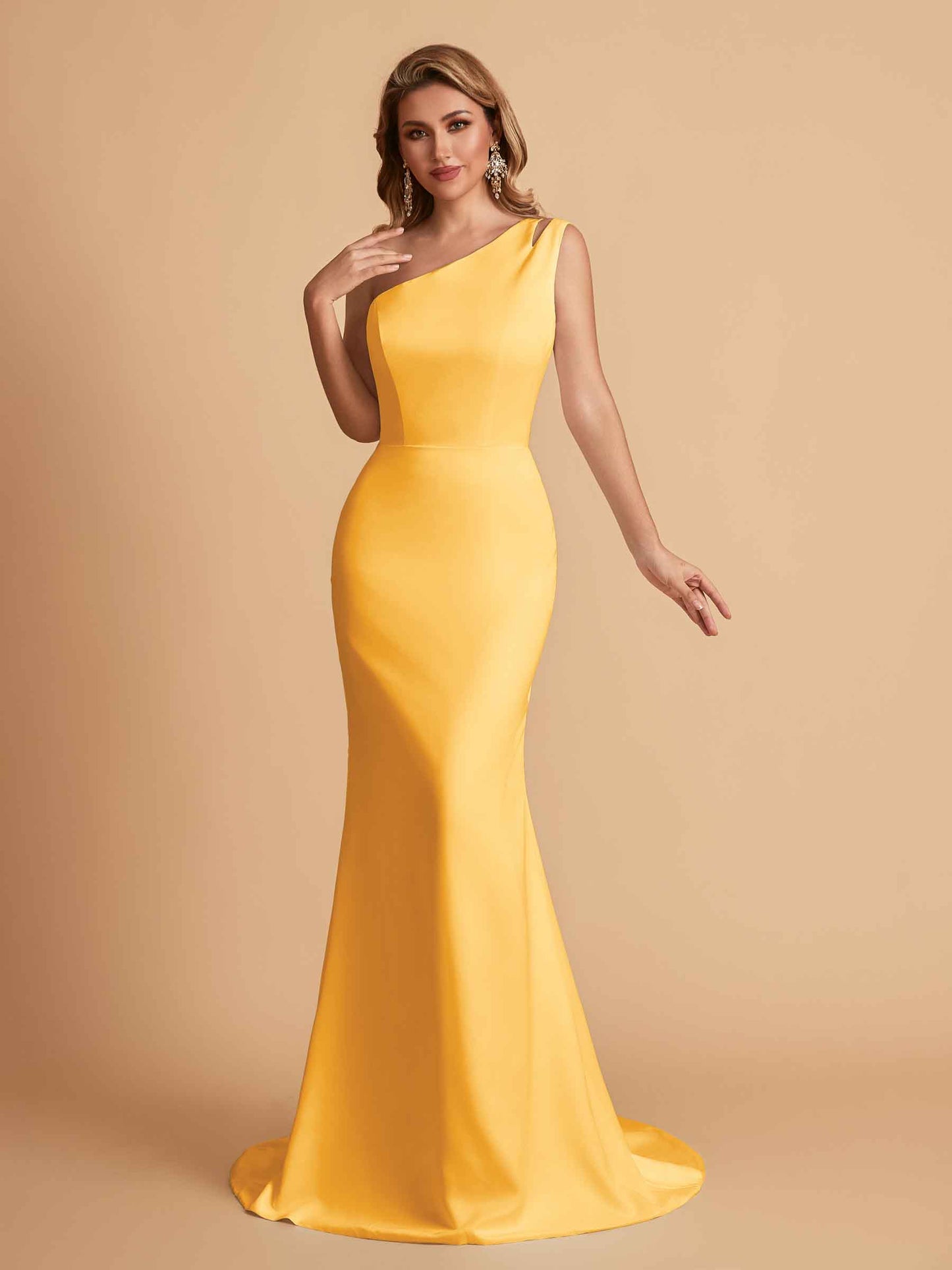 Elegant Satin One Shoulder Mermaid Side Slit Floor Length Bridesmaid Dresses