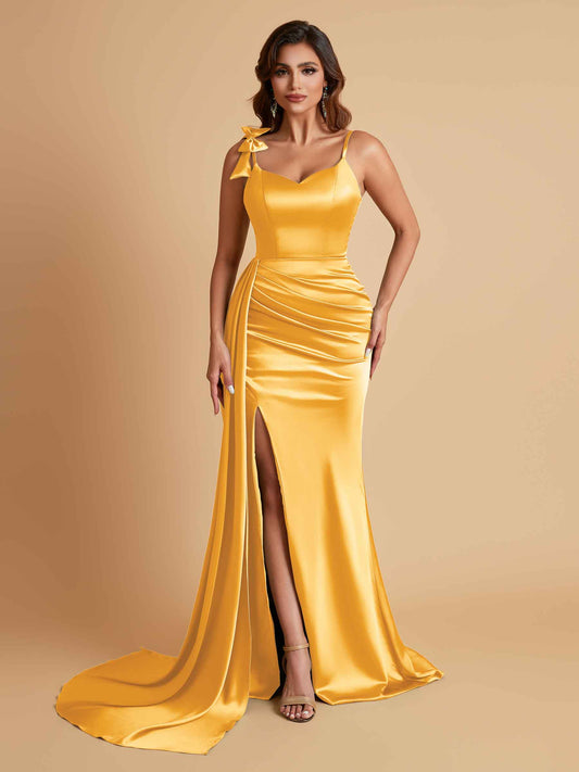 Elegant Soft Satin Mermaid Bowknot Floor-Length Mermaid Bridesmaid Dresses