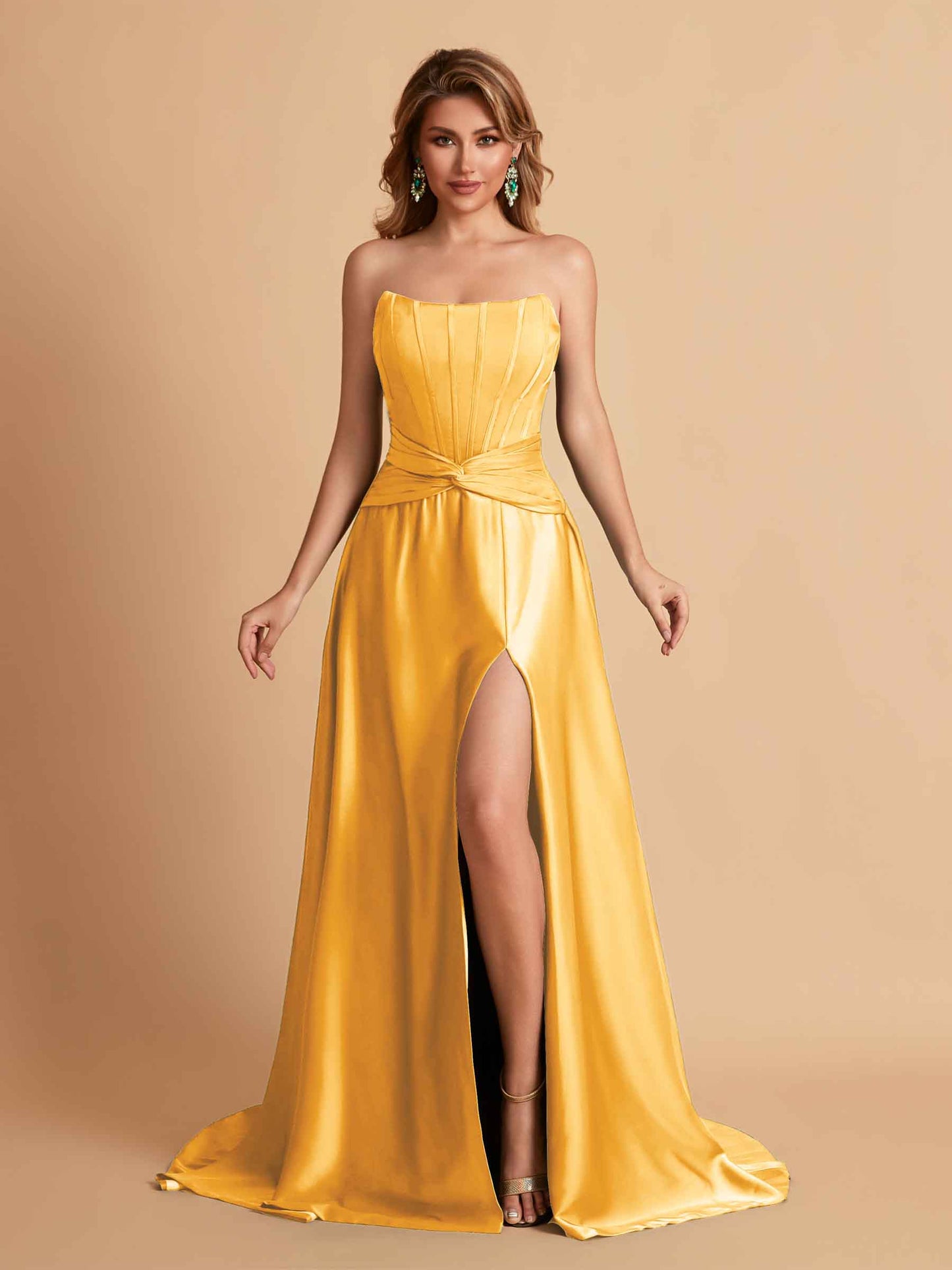 Elegant Satin Sweetheart A-Line Side Slit Floor Length Bridesmaid Dresses