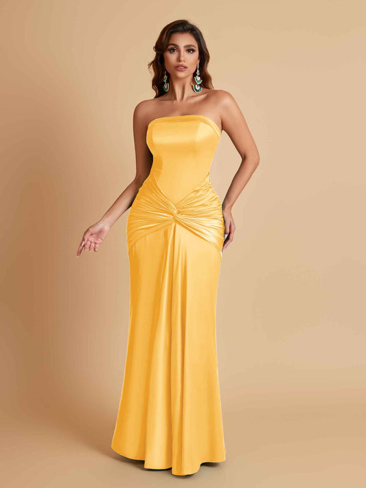 Sexy Soft Satin Mermaid Strapless Floor-Length Mermaid Bridesmaid Dresses
