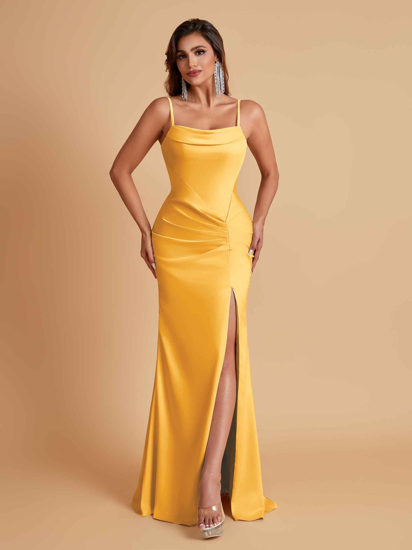 Gorgeous Spaghetti Straps Soft Satin Side Slit Floor-Length Mermaid Bridesmaid Dresses