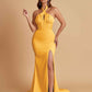 Elegant Soft Satin Mermaid Halter Side Slit Floor-Length Bridesmaid Dresses Online