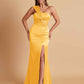 Elegant Soft Satin One Shoulder Strapless Side-Slit Mermaid Bridesmaid Dresses