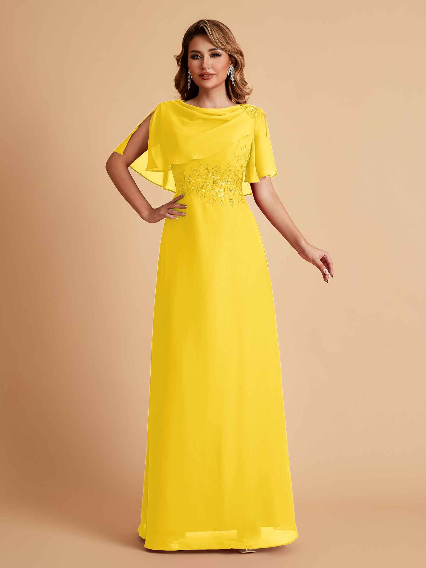 Elegant A-Line Chiffon Half Sleeves Jewel Mother of the Brides Dresses Online