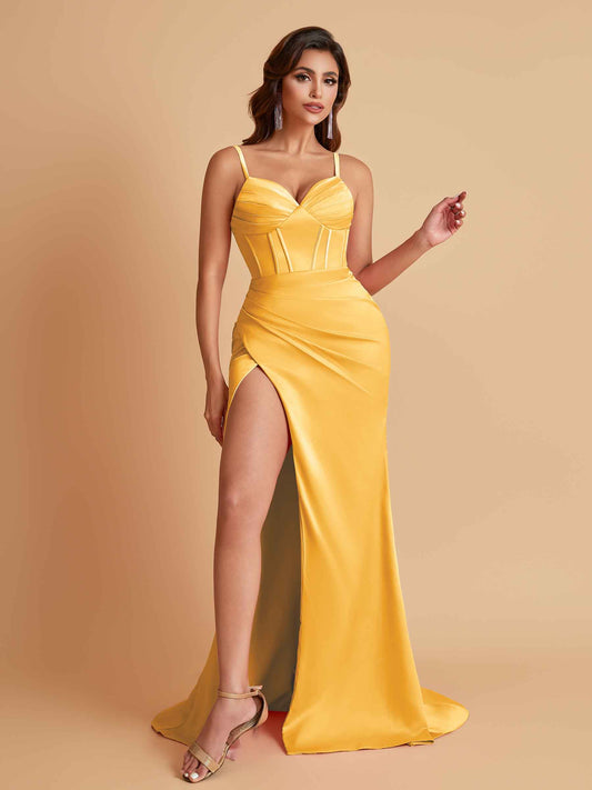 Simple Soft Satin Mermaid V-neck Floor-Length Mermaid Bridesmaid Dresses