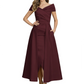 Formal Floor-Length Mother of the Bride Gown Satin Maxi Dress with Slit Off Shoulder