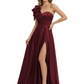 Elegant Mother of the Groom Dress A-Line Satin Formal Gown with High Slit Ruched Bodice