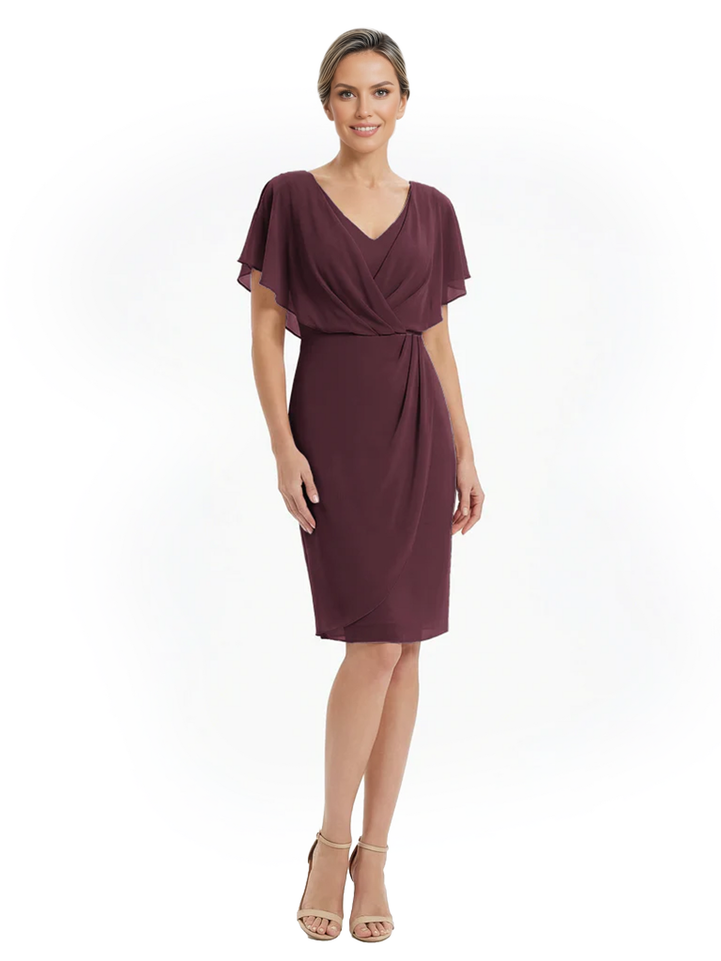 Chic Knee-Length Mother of Bride Formal Dress Slimming Chiffon Styles for Wedding Guest