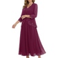3/4 Sleeve Chiffon Mother of the Brides Dresses V-Neck Wedding Party Gowns