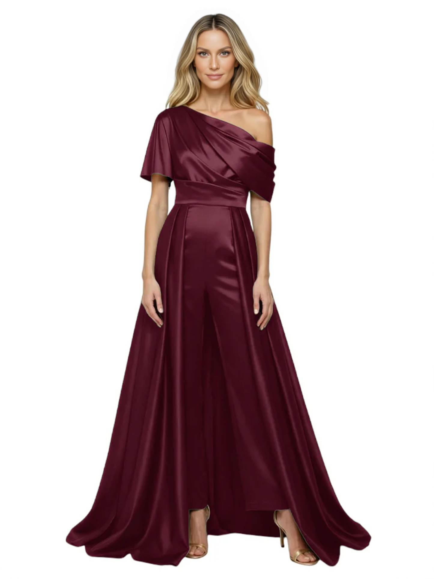 One Shoulder Mother of Bride jumpsuits Formal Gowns Floor Length Detachable Train
