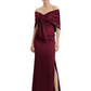 Formal Floor-Length Mother of the Bride Gown Satin Maxi Dress with Bow Neckline