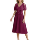 Wedding Formal Dress V-Neck Pleated Chiffon Gown with 3D Flower Accent Knee Length
