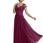 Long A-line Chiffon Short Sleeves Mother of the Brides Dresses Lace Wedding