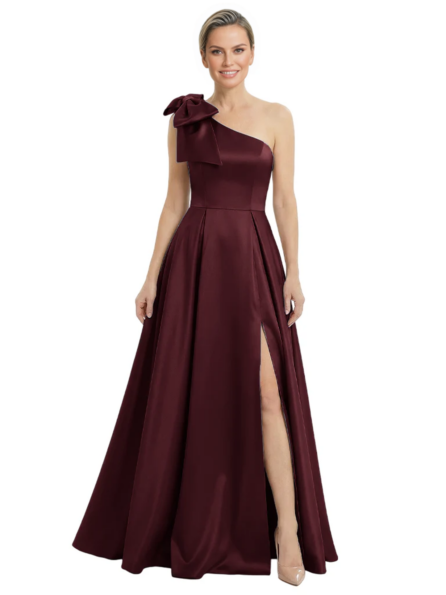 Luxury Bow Black Formal Dress One-Shoulder A-Line Gowns with Sexy Side Slit 2026