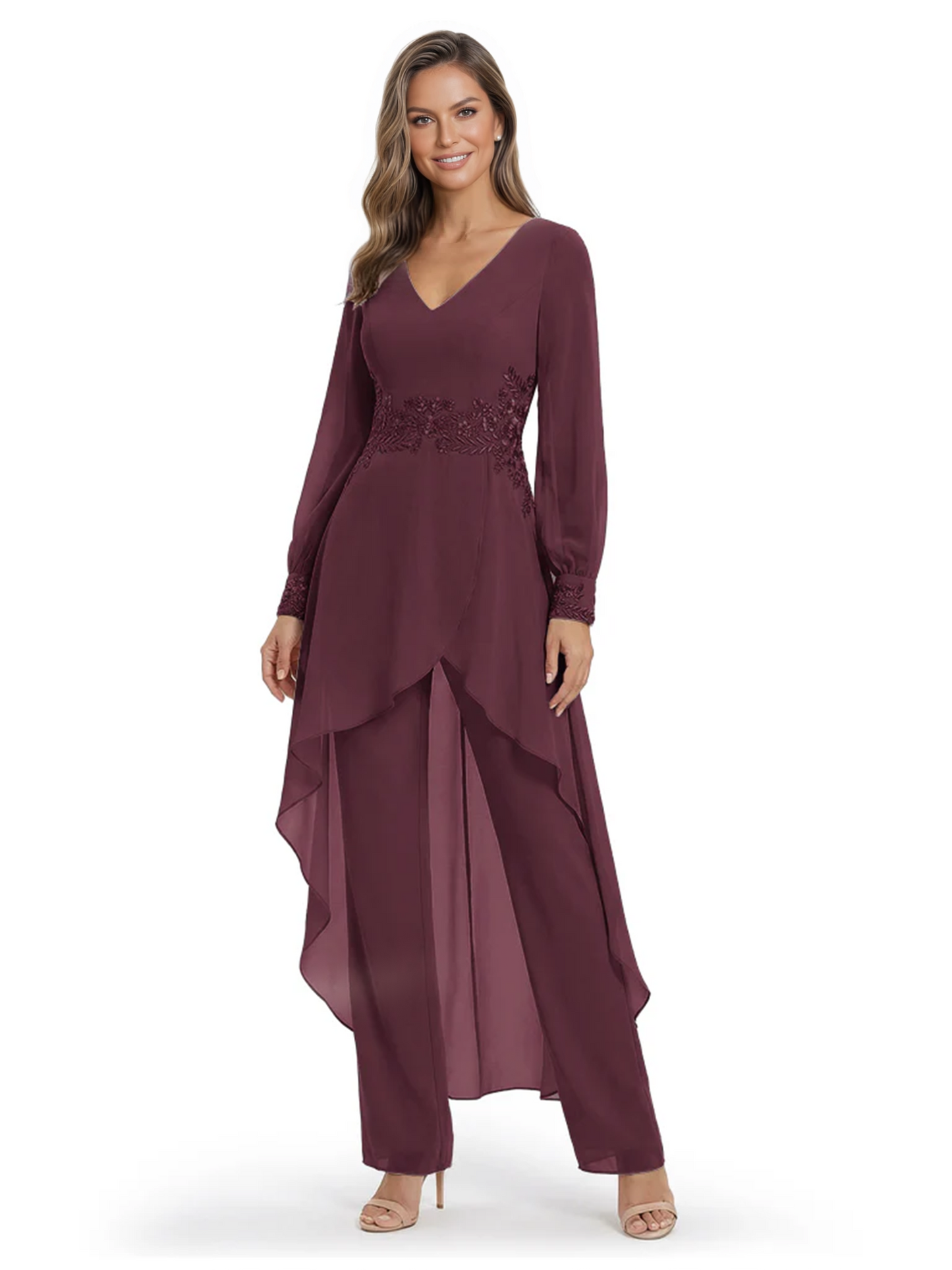 Luxury Black Formal Trousers Set High-Low Chiffon Top with Sparkling Beaded Detail