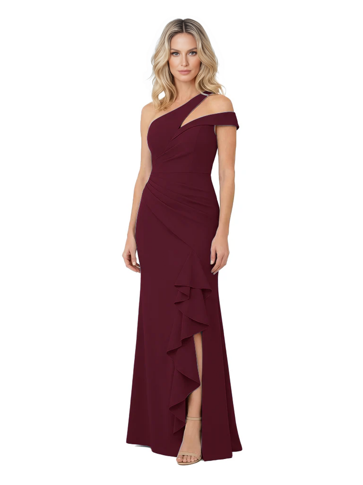 Modern Mother of Bride Dresses 2026 Asymmetric Neckline Ruffle Slit Gown