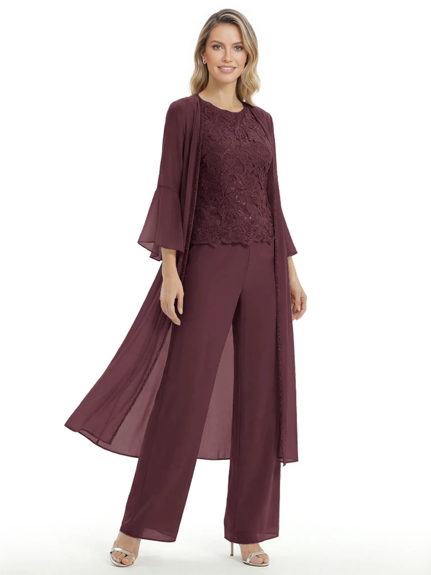 Elegant Pink 3-Piece Pant Set Trending 2026 Styles with Lace Wide-Leg Pants