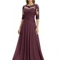 Illusion Neck Mother of the Bride Dress Half Sleeve Lace Applique Gowns Chiffon