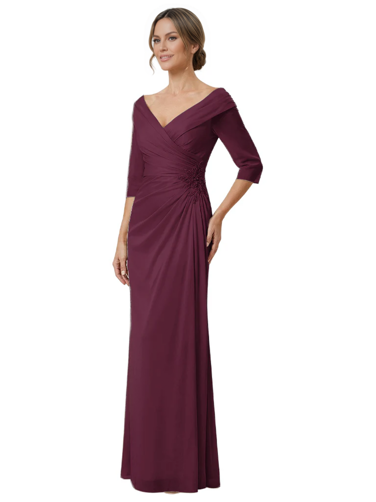 Elegant 3/4 Sleeve Mother of the Brides Dresses Mom Outfits Wedding Satin