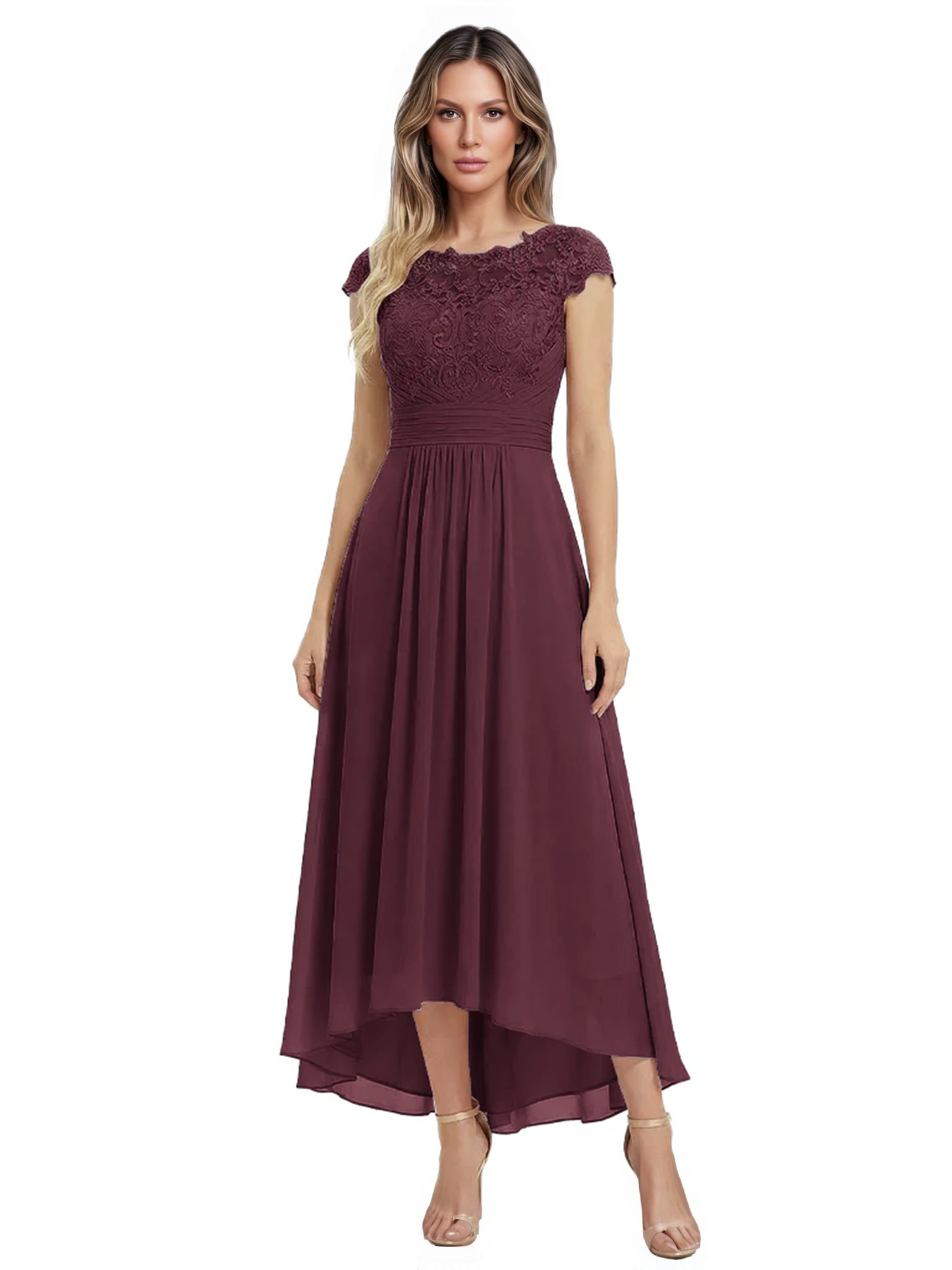 Elegant Evening Gown Trending 2026 Styles with Cap Sleeves High-Low Skirt