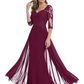 Luxury Burgundy Formal Dress Embroidered Lace Bodice Flowy Chiffon Gown 2026