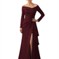 Elegant Mother of the Groom Dress Cascading Ruffle Satin Gown with High Slit Long Sleeves