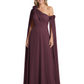 One Shoulder Mother of the Bride Dress Asymmetrical Cape Sleeve Gown with Floral