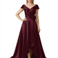 Off Shoulder Mother of the Bride Dress High-Low Satin Gown with Portrait Neckline