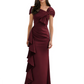 Elegant Mother of Bride Dress Formal Gowns Mermaid Ruffle Floor Length Asymmetric Neckline