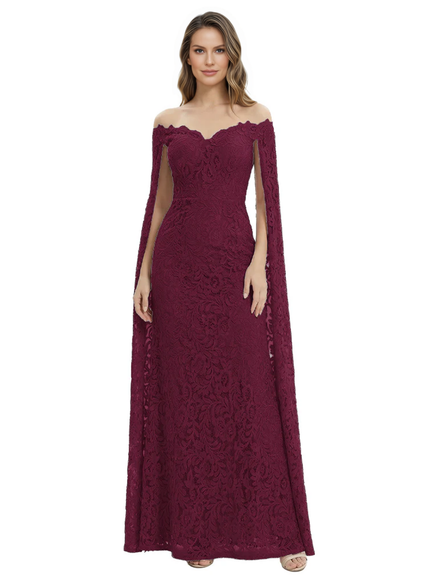 Elegant Mother of the Groom Gown Floral Lace Embroidered Formal Dress with Cape