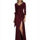 Elegant Evening Gowns Slit Trending Styles Satin Slit Formal Dress Cowl Neckline Gown Tie