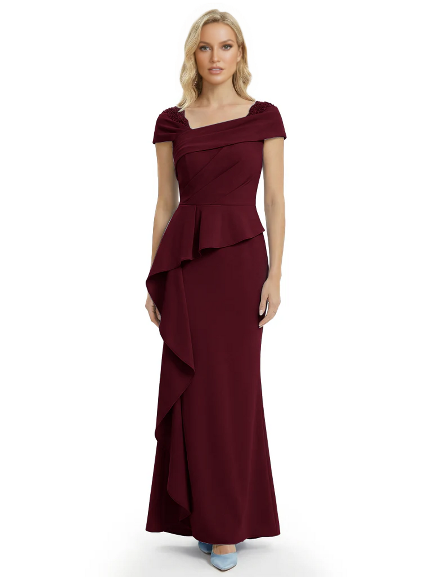 A-Line Satin Cap Sleeves Mother of the Brides Dresses Floor Length For Wedding