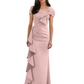 Elegant Mother of Bride Dress Formal Gowns Mermaid Ruffle Floor Length Asymmetric Neckline