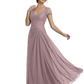 Long A-line Chiffon Short Sleeves Mother of the Brides Dresses Lace Wedding