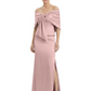 Formal Floor-Length Mother of the Bride Gown Satin Maxi Dress with Bow Neckline