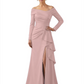 Elegant Mother of the Groom Dress Cascading Ruffle Satin Gown with High Slit Long Sleeves