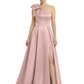 Luxury Bow Black Formal Dress One-Shoulder A-Line Gowns with Sexy Side Slit 2026