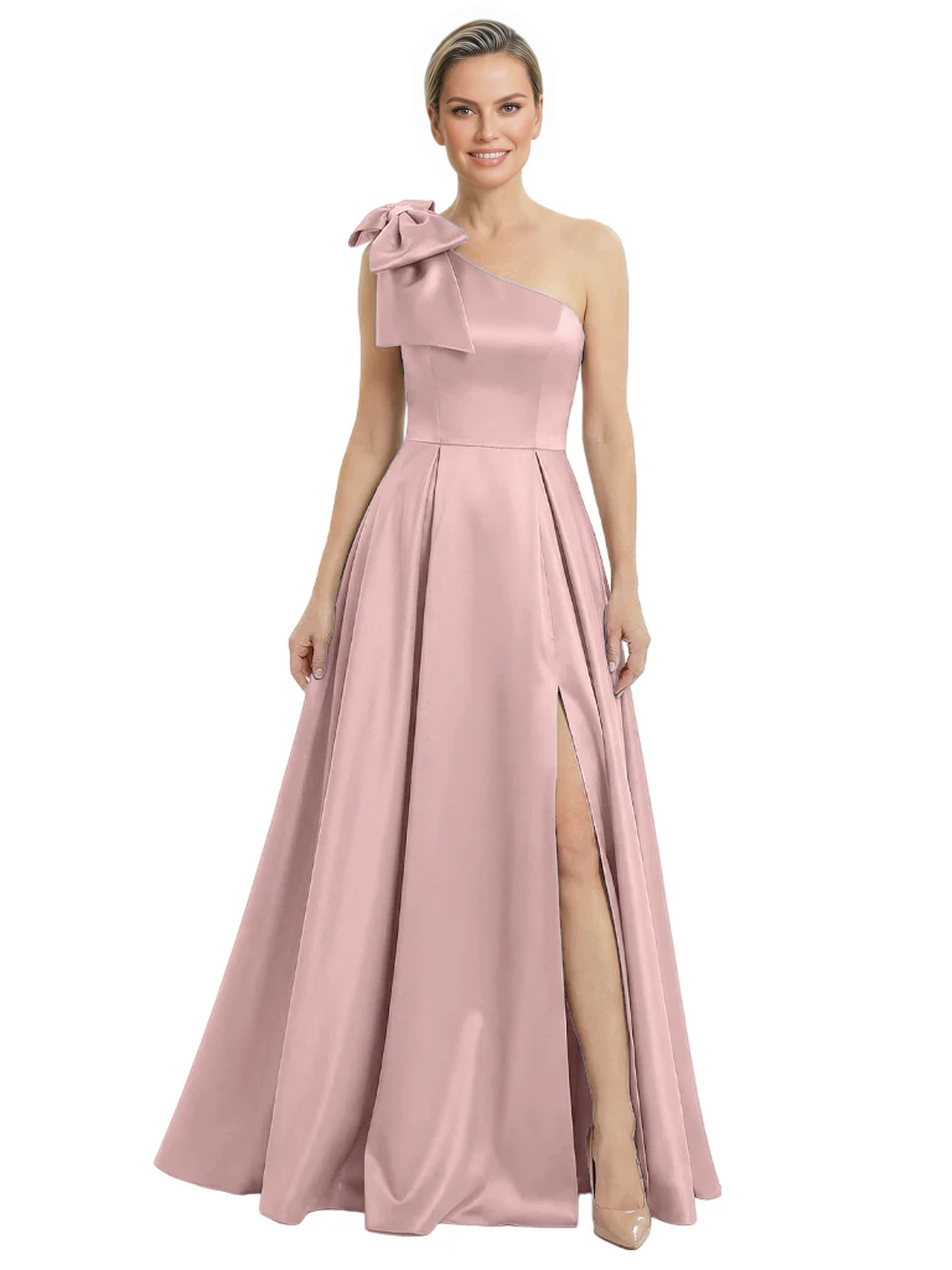 Luxury Bow Black Formal Dress One-Shoulder A-Line Gowns with Sexy Side Slit 2026