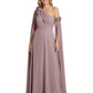 One Shoulder Mother of the Bride Dress Asymmetrical Cape Sleeve Gown with Floral