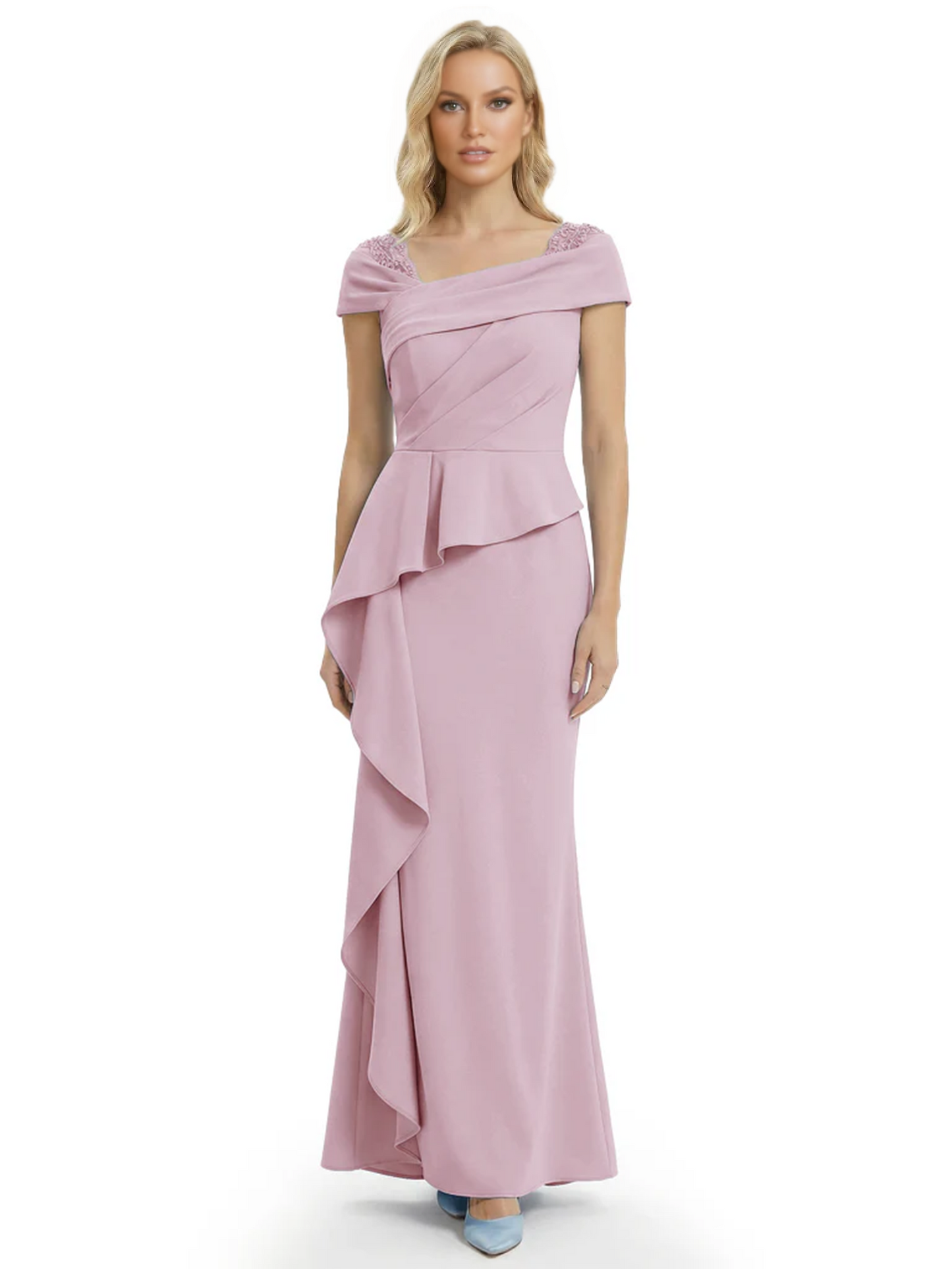 A-Line Satin Cap Sleeves Mother of the Brides Dresses Floor Length For Wedding