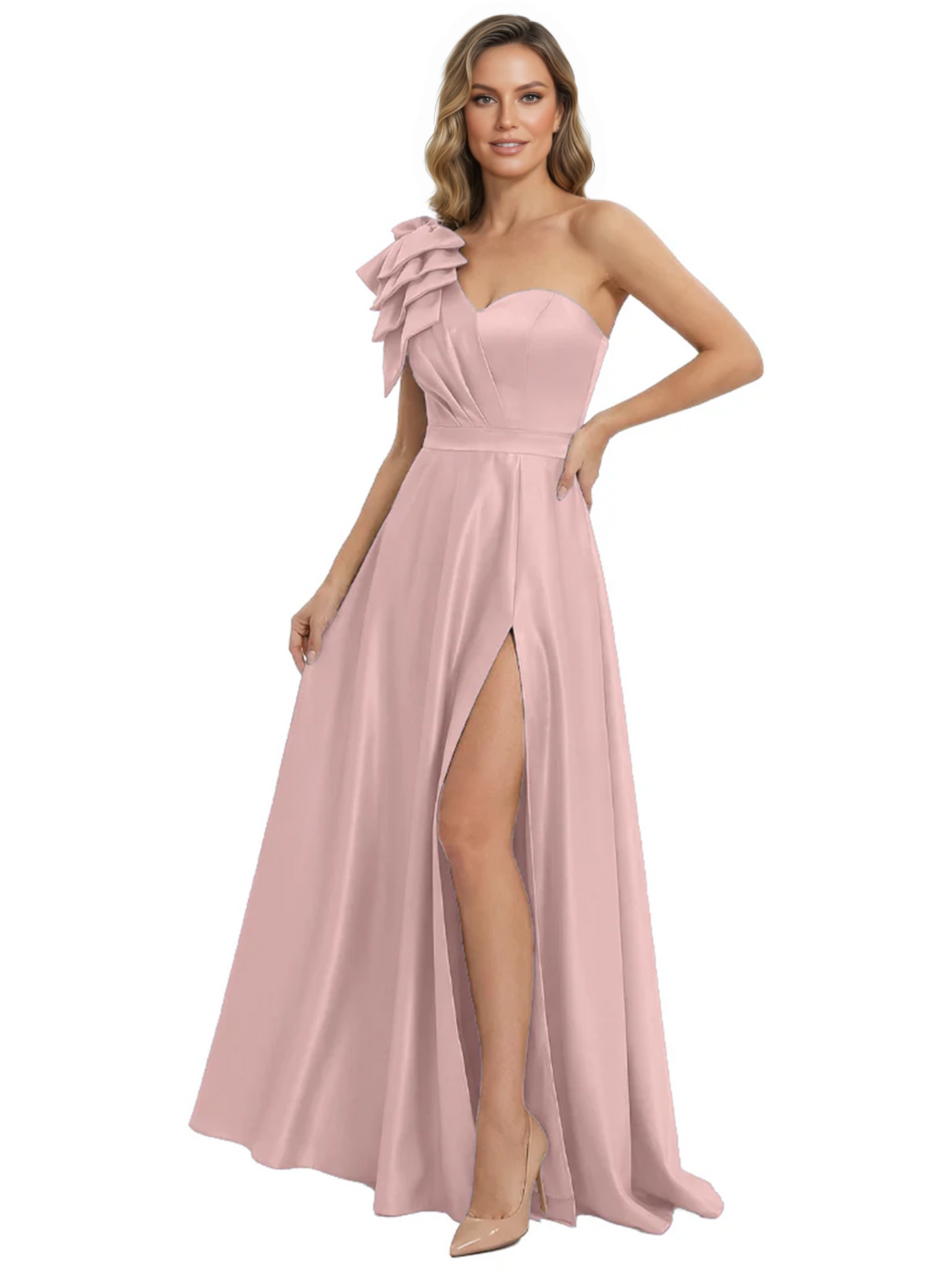 Elegant Mother of the Groom Dress A-Line Satin Formal Gown with High Slit Ruched Bodice