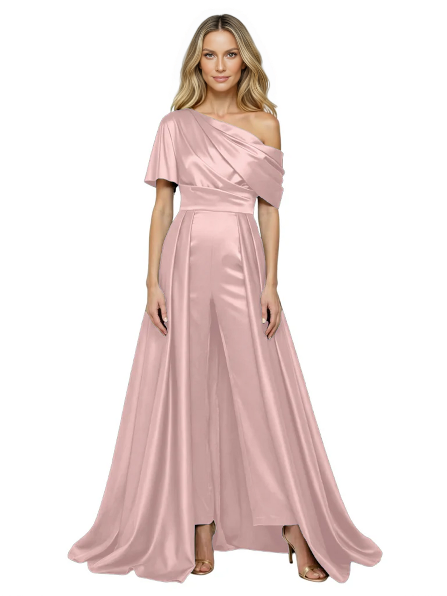 One Shoulder Mother of Bride jumpsuits Formal Gowns Floor Length Detachable Train