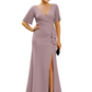 Elegant Evening Gown Trending V-Neck & Ruffle Detail Mother of Bride Outfits Slit