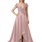 Off Shoulder Mother of the Bride Dress High-Low Satin Gown with Portrait Neckline