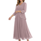 3/4 Sleeve Chiffon Mother of the Brides Dresses V-Neck Wedding Party Gowns