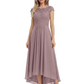 Elegant Evening Gown Trending 2026 Styles with Cap Sleeves High-Low Skirt