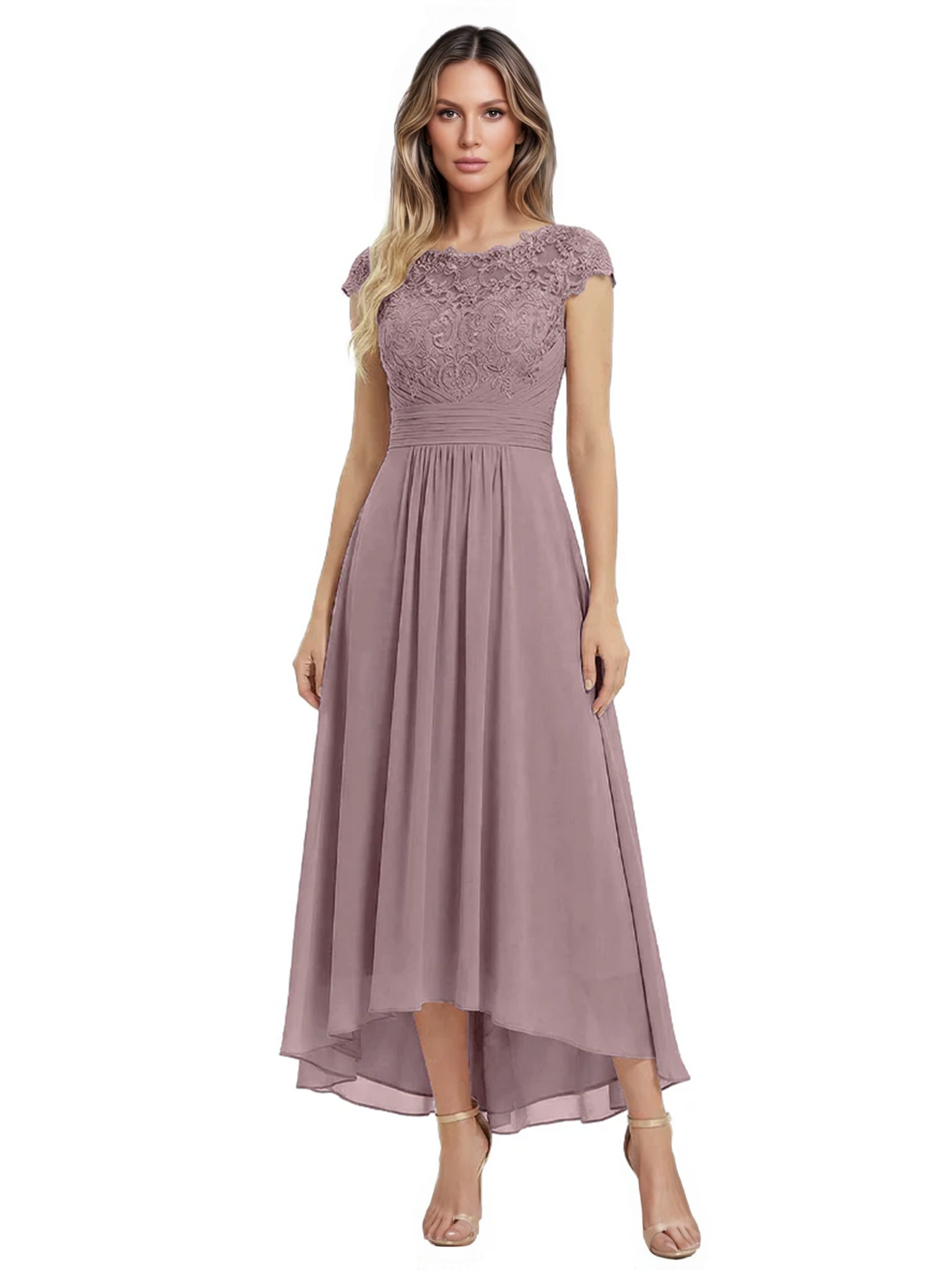 Elegant Evening Gown Trending 2026 Styles with Cap Sleeves High-Low Skirt